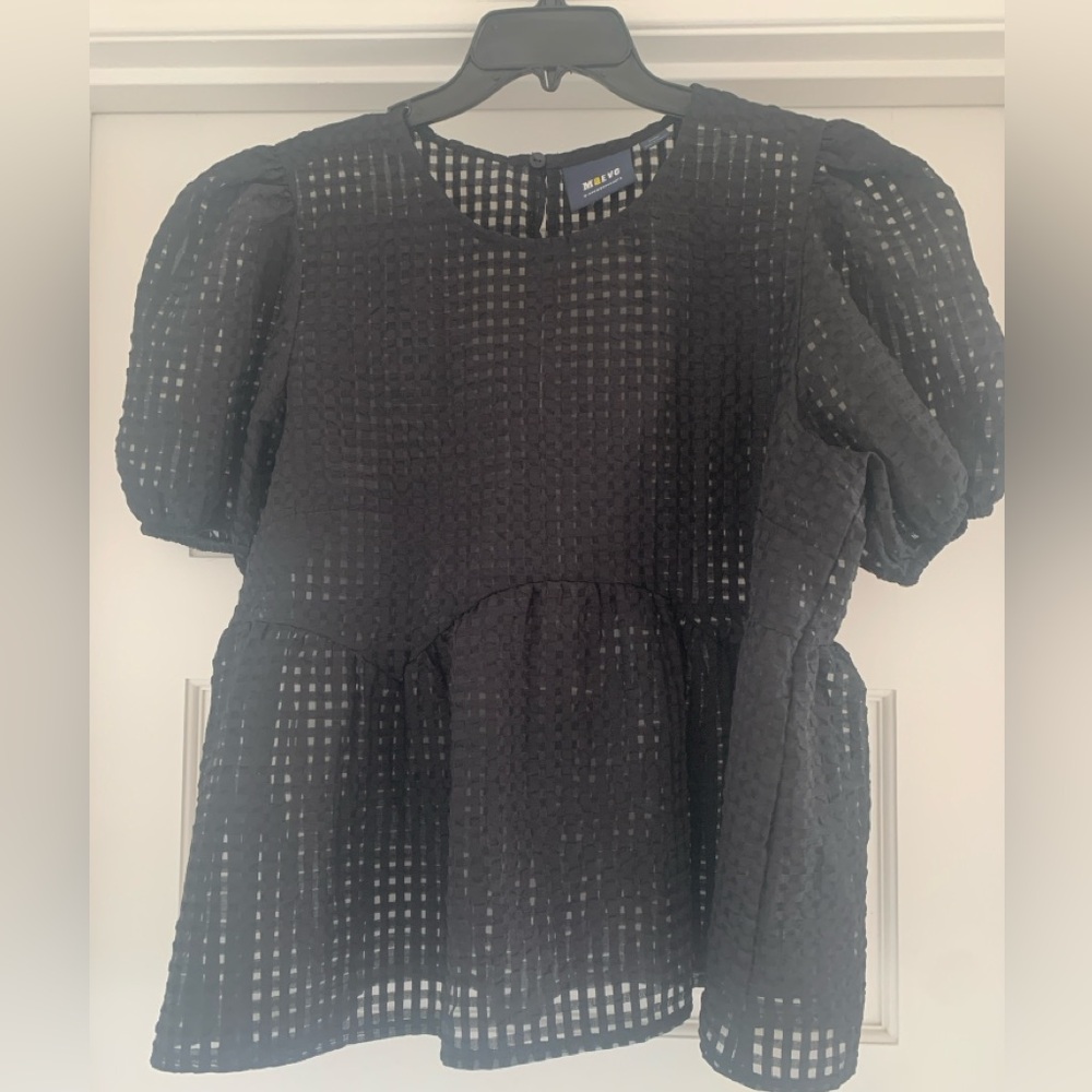 Maeve (Anthropologie) Black Windowpane Peplum Top, size XL